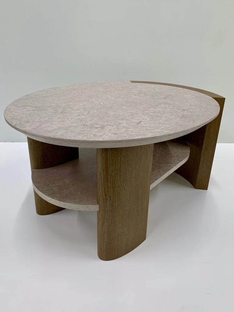 Mesa redonda con cajonera